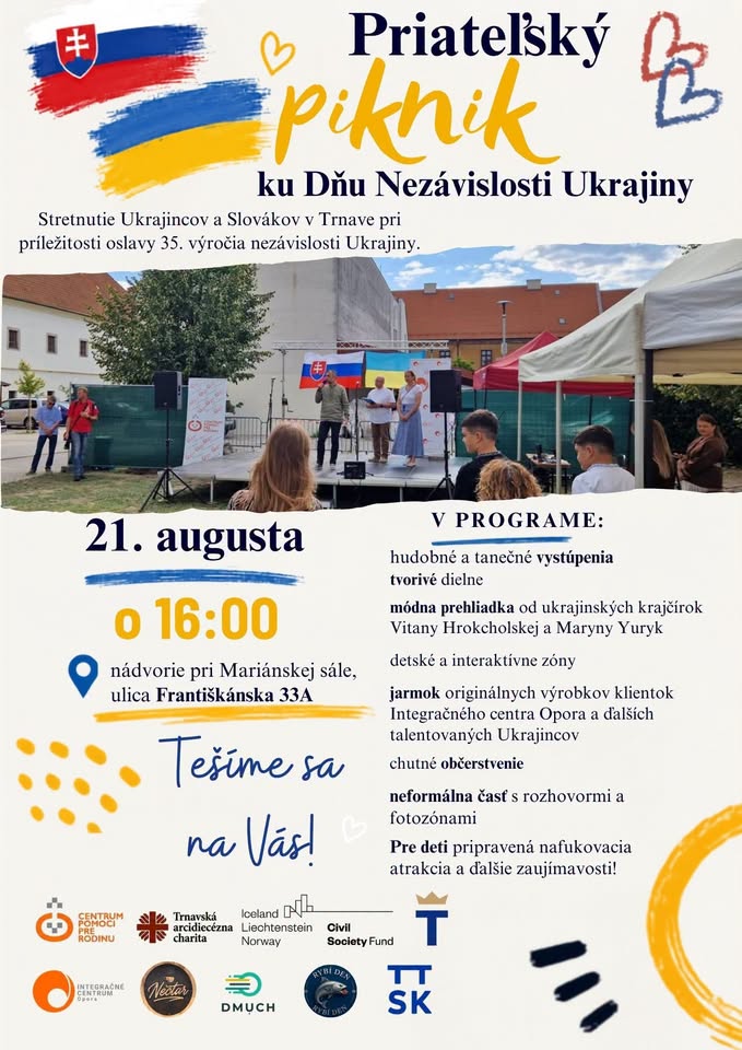 Pozývame vás na Priateľský piknik pri príležitosti Dňa Nezávislosti Ukrajiny. 🇺🇦🇸🇰
