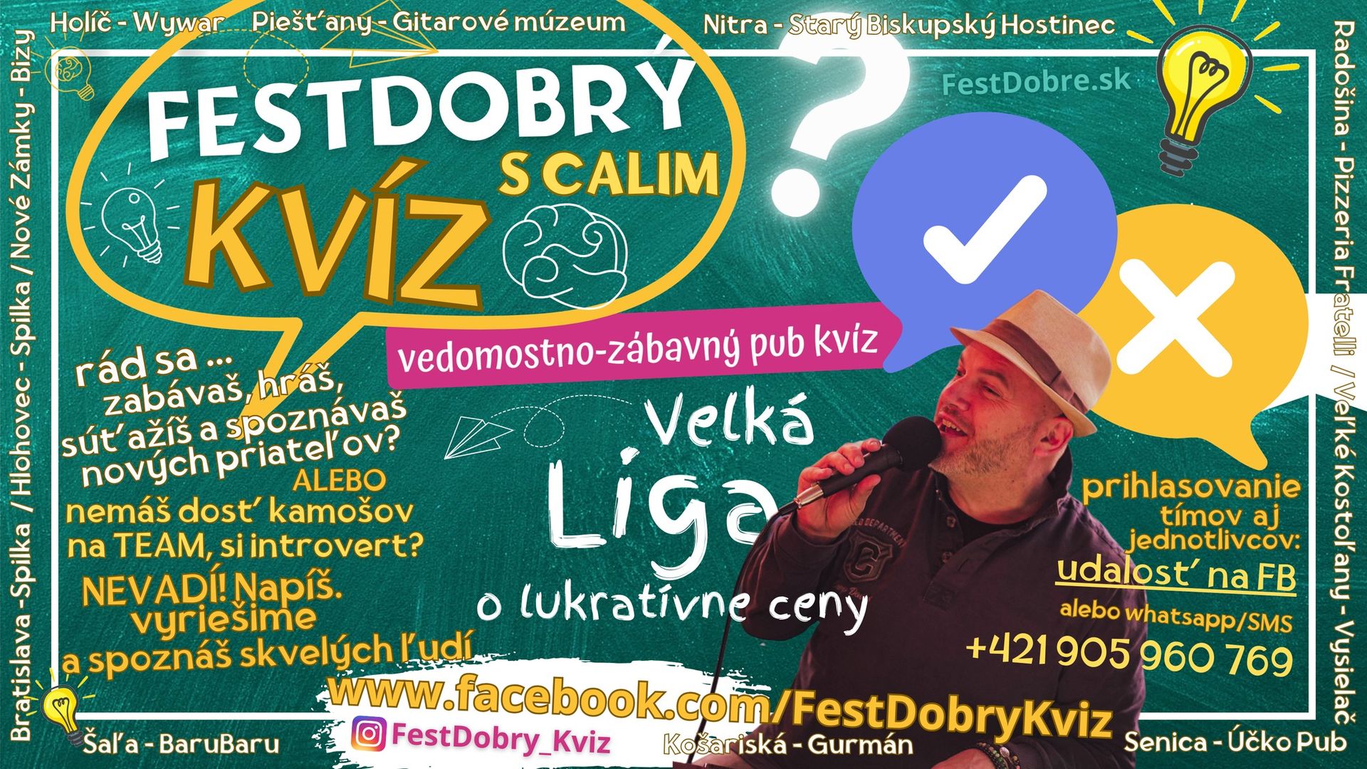 Vedomostno-zábavný FestDobrýKvíz s Calim v Spilke /LIGA/ Bratislava, Legionárska 8/ pondelok 20.10.