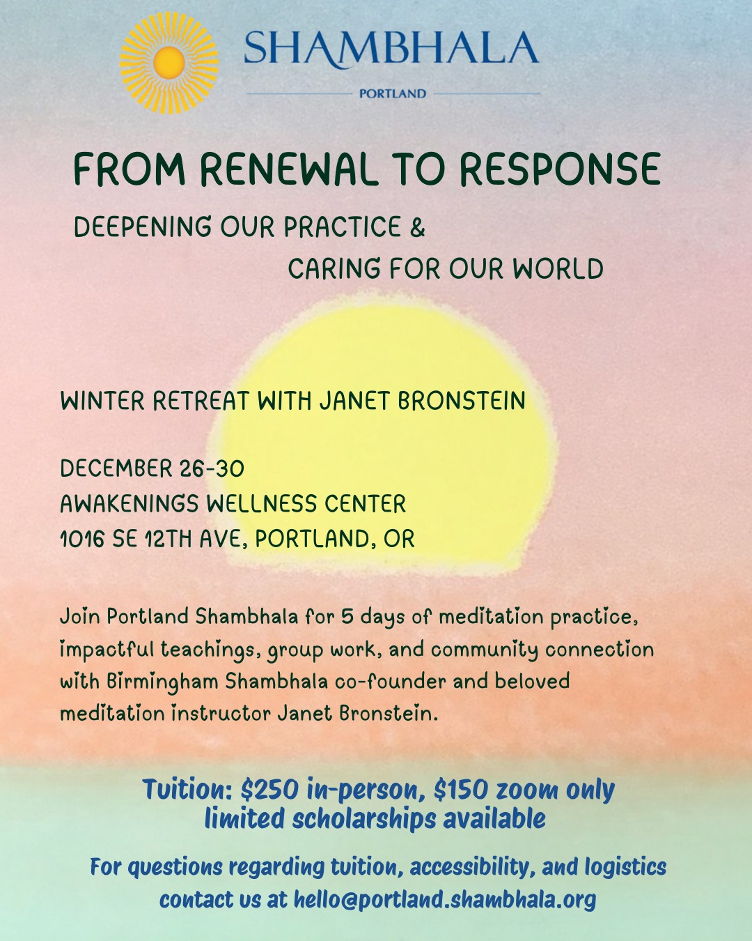Winter Retreat: From Renewal to Response with Janet Bronstein