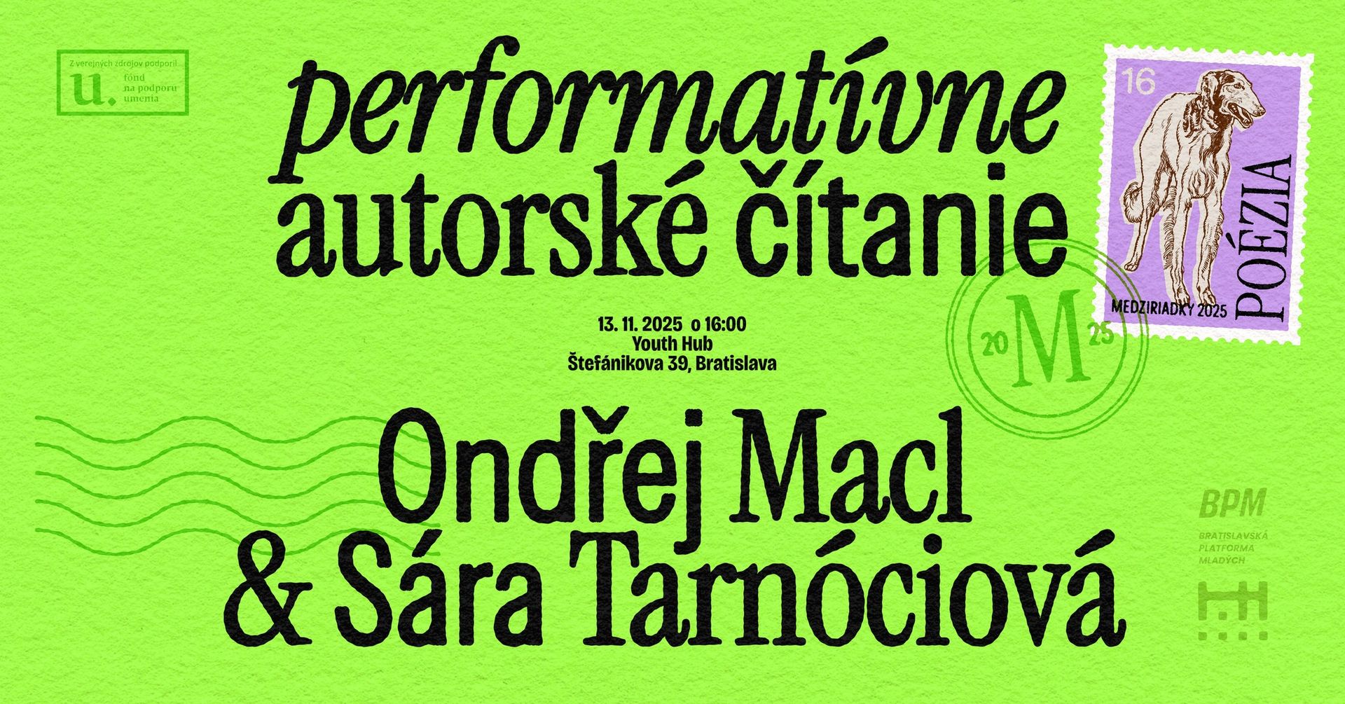 Performatívne autorské čítanie Medziriadkov - Ondřej Macl a Sára Tarnóciová