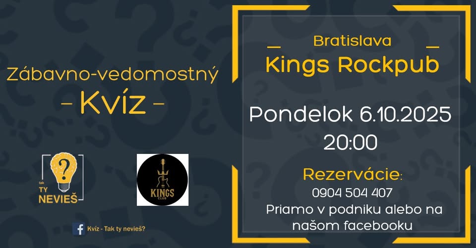 Zábavno-vedomostný kvíz v Kings Rockpub