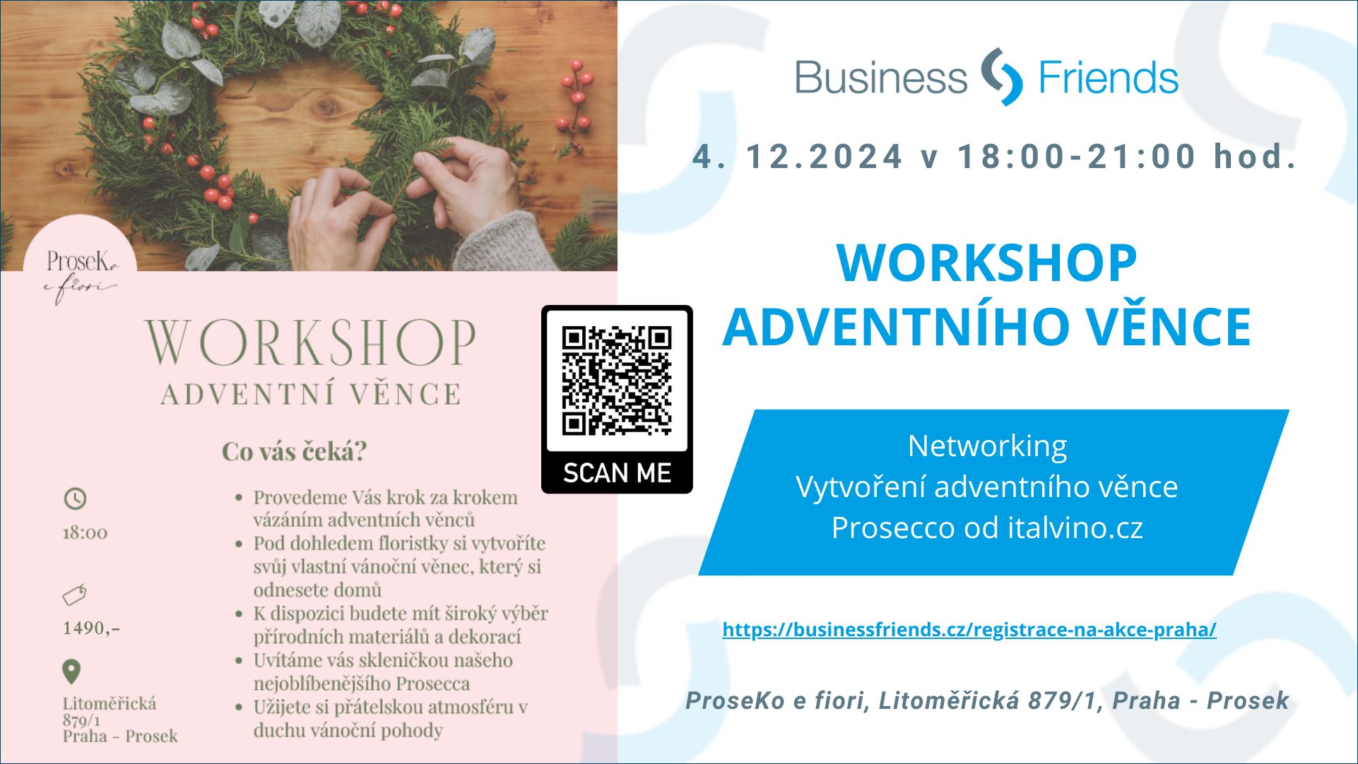 Workshop adventního věnce, networking a Prosecco
