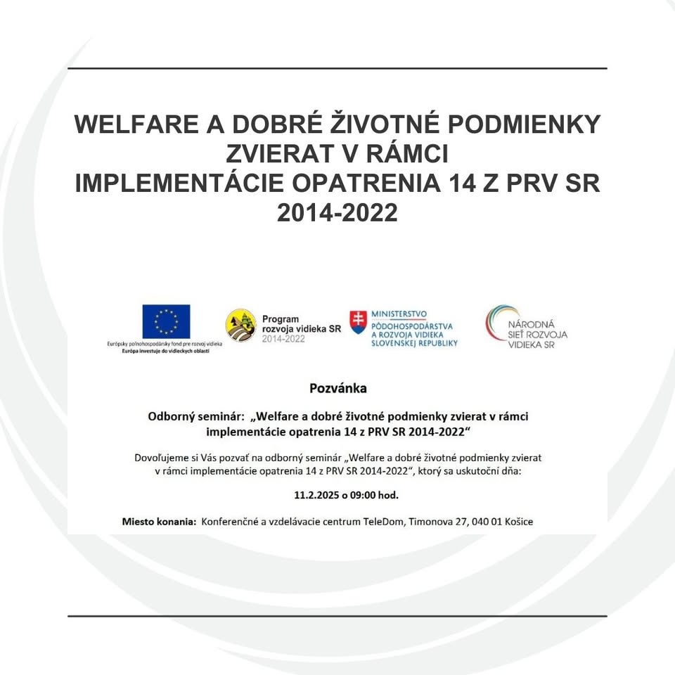 Welfare a dobré životné podmienky zvierat v rámci implementácie opatrenia 14 z PRV SR 2014-2022