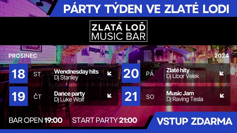 VÁNOČNÍ PARTY VE ZLATÉ LODI 🎄🎉 | Vstup ZDARMA | Středa až Sobota | nám. Svobody - Zlatá Loď