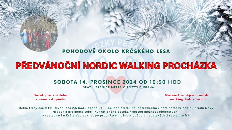 Předvánoční nordic walking procházka okolo Krčského lesa