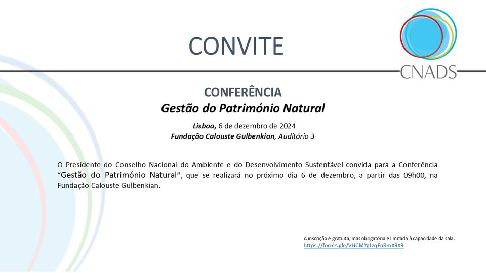 Conferência “Gestão do Património Natural”, 6 de dezembro, 9 horas na Fundação Calouste Gulbenkian