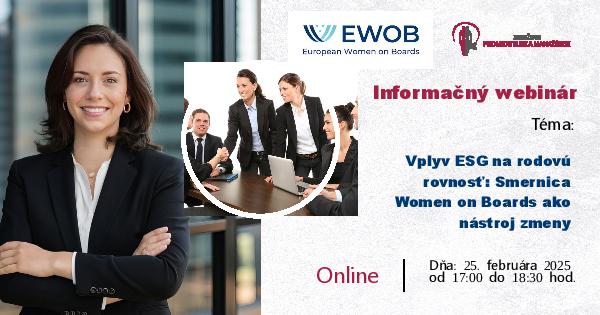 Informačný bezplatný webinár Vplyv ESG na rodovú rovnosť: Smernica Women on Boards ako nástroj zmeny