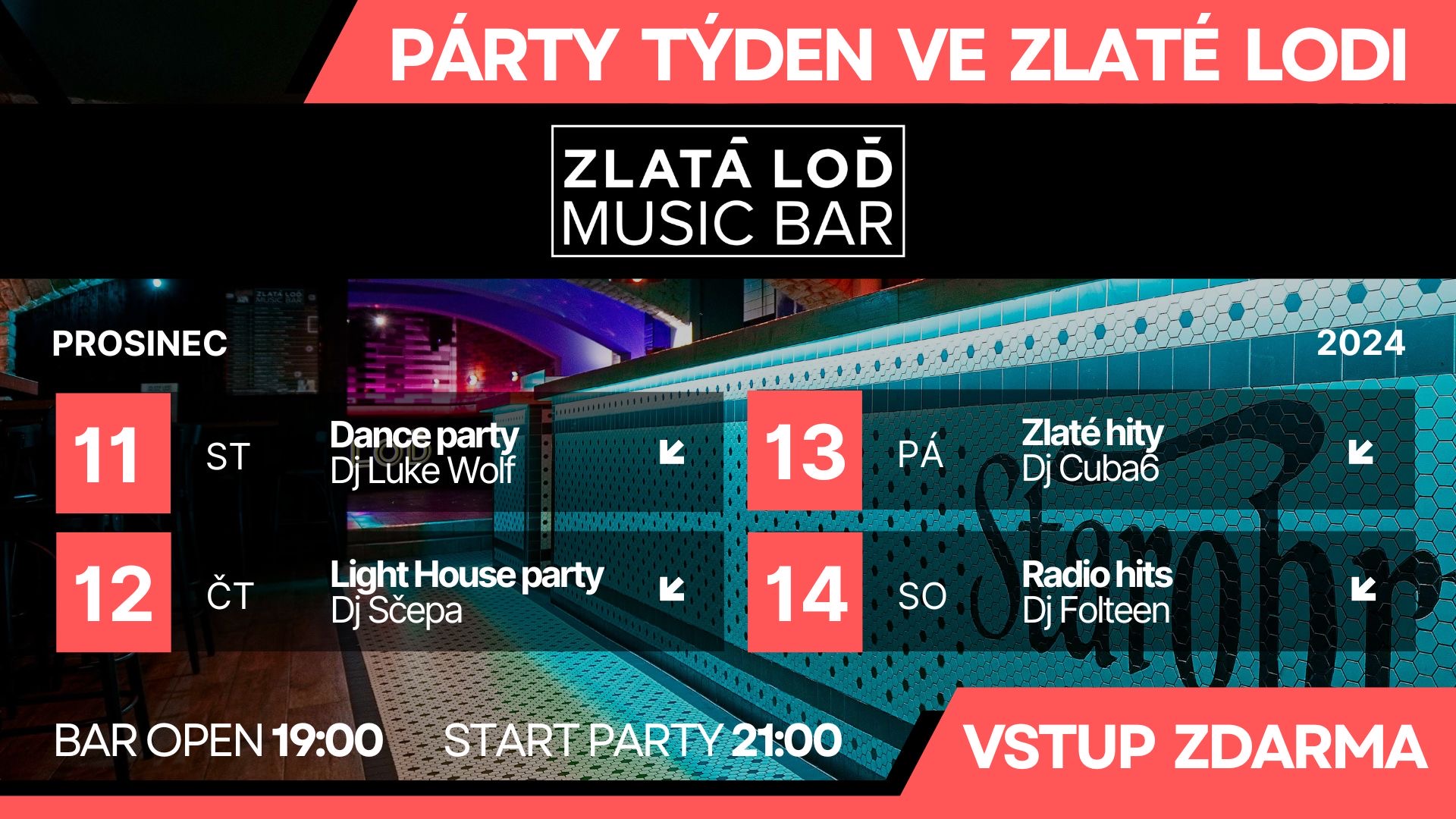 AFTERPARTY PO VÁNOČNÍCH TRZÍCH 🎄🎉 | Vstup ZDARMA | Středa až Sobota | nám. Svobody - Zlatá Loď