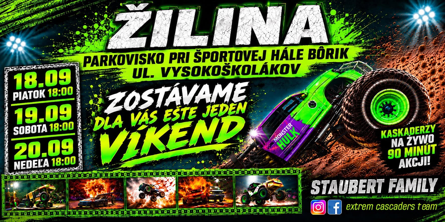 🔥 EXTREME STUNT SHOW ŽILINA 2026 | 18–20.09 | 18:00 | Parkovisko pri Športovej hale Bôrik
