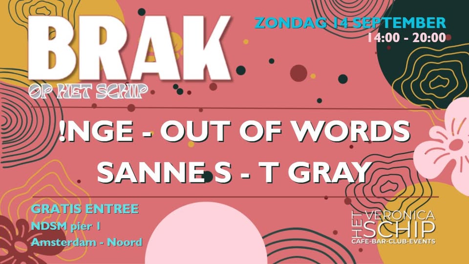 BRAK “Op het SCHIP”  Het Veronica Schip Amsterdam – Gratis entree 14.09.25