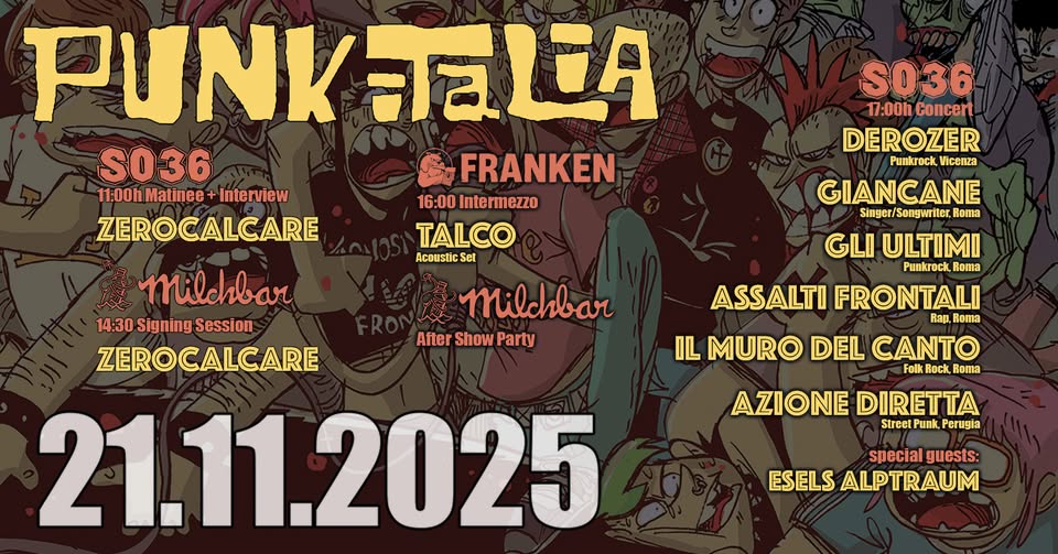 Punk Italia 2025 - Zerocalcare,Derozer,Giancane,Gli Ultimi,Assalti Frontali,Il Muro del Canto ...
