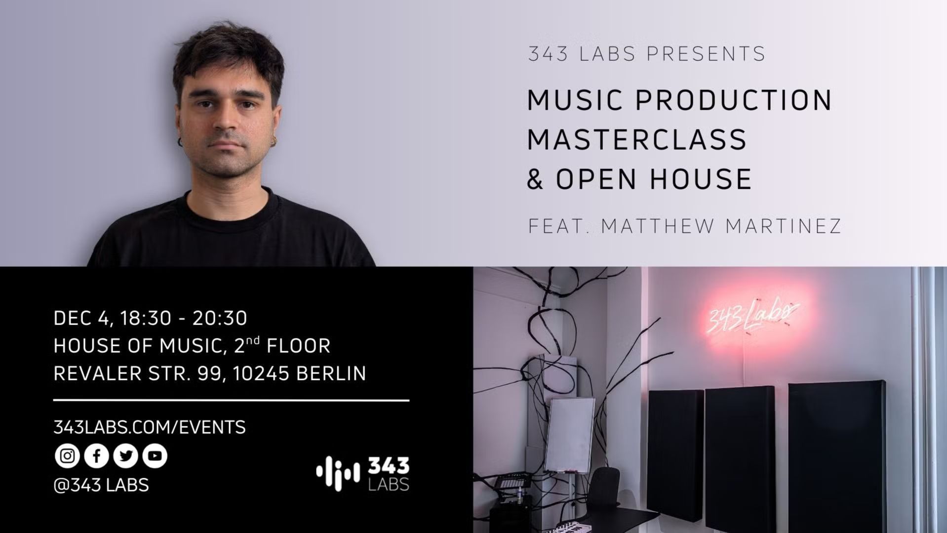 Music Production Masterclass & 343 Labs Open House