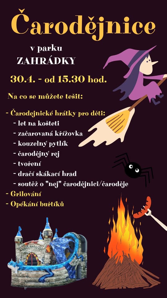 Čarodějnice v parku Zahrádky